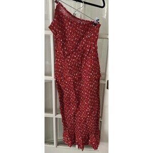 Red Sundress Midi Bodycon One Shoulder Tiered Ruffle Floral Boho Womens Medium